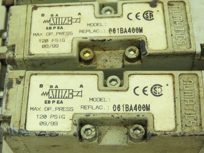 Numatics 061BA400M Three Pneumatic Solenoid Valve w/Manifold Block 120PSI 24VDC