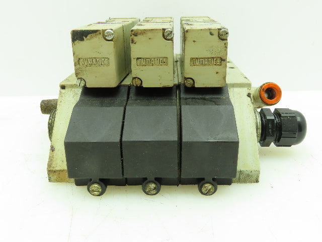 Numatics 061BA400M Three Pneumatic Solenoid Valve w/Manifold Block 120PSI 24VDC