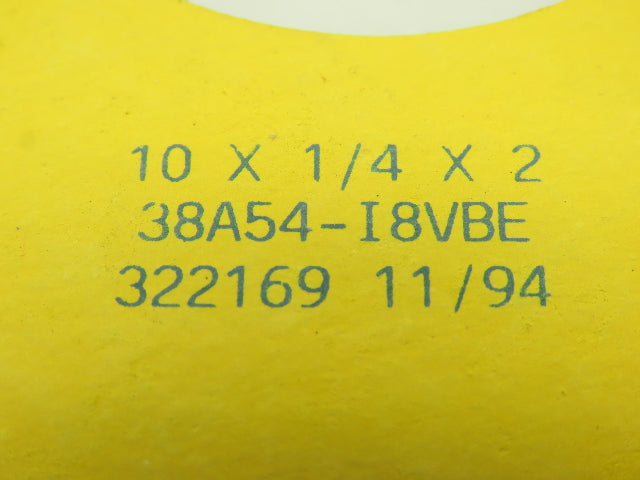 Norton 10 x 1/4 x 2" 38A54-I8VBE Grinding Wheel 322169 11/94 2290RPM