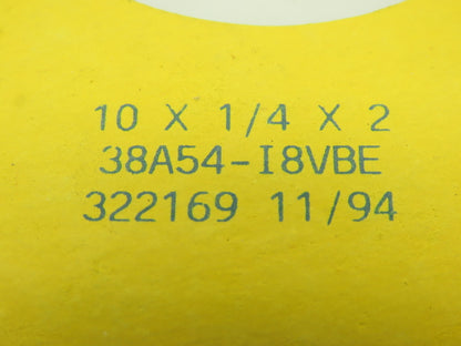 Norton 10 x 1/4 x 2" 38A54-I8VBE Grinding Wheel 322169 11/94 2290RPM