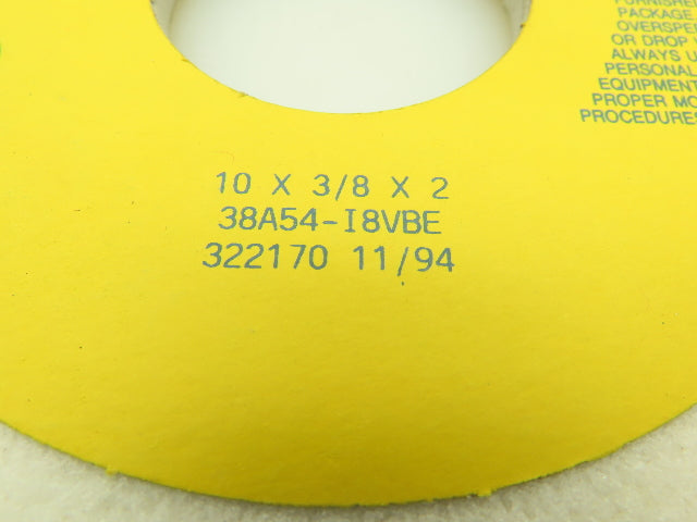Norton 10 X 3/8 X 2" 38A54-I8VBE Grinding Wheel 2485 RPM Max 322170 11/94