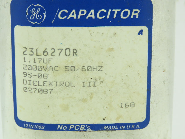 General Electric 23L6270R Capacitor 1.17 uf 2000VAC 95-08 Dielektrol III 027087