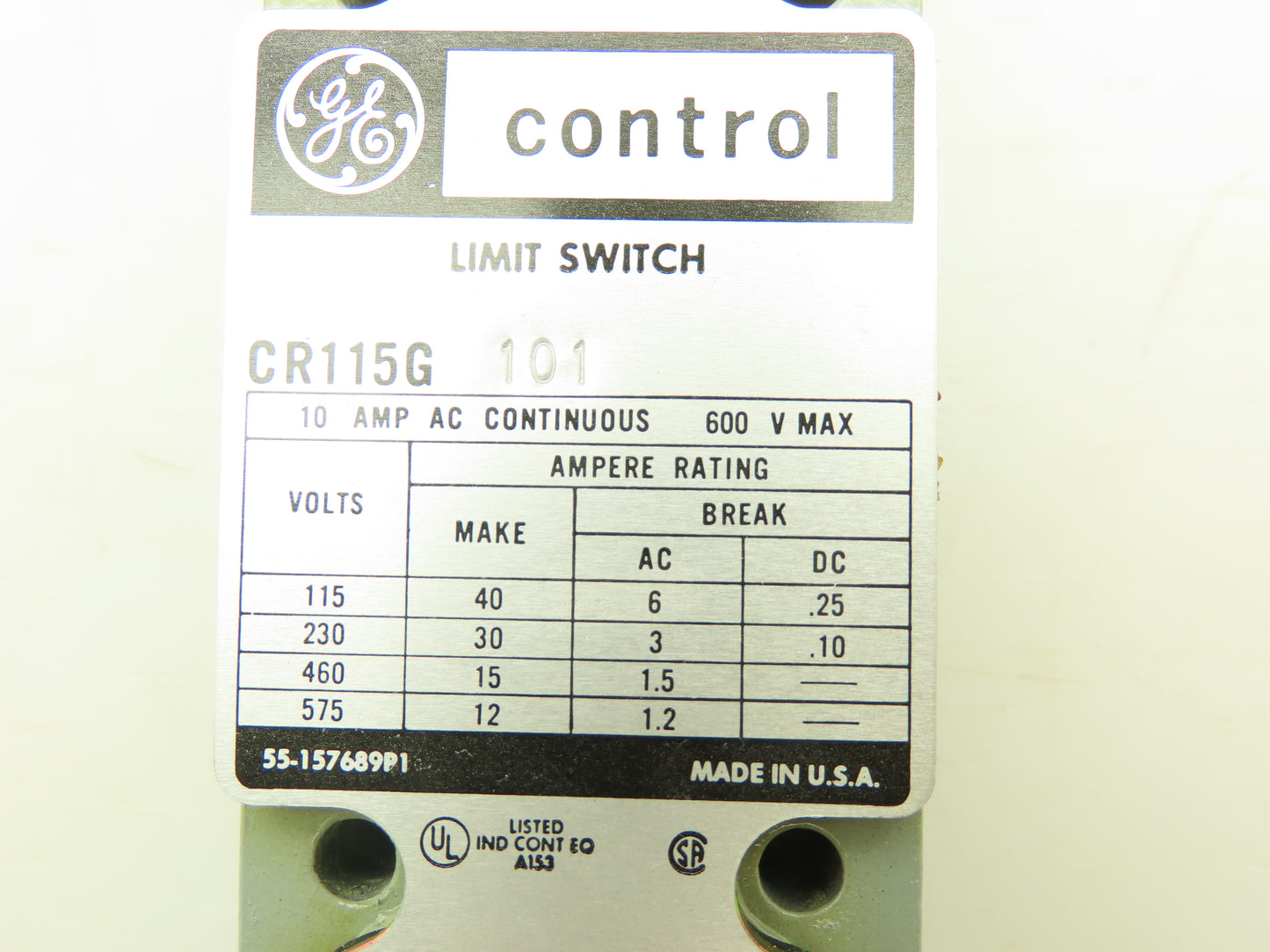 GE General Electric CR115G101 Oiltight Limit Switch 10A 600V