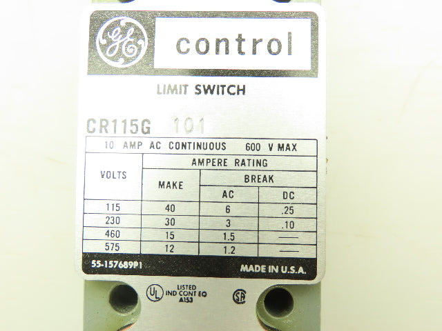 GE General Electric CR115G101 Oiltight Limit Switch 10A 600V