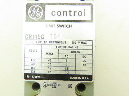 GE General Electric CR115G101 Oiltight Limit Switch 10A 600V