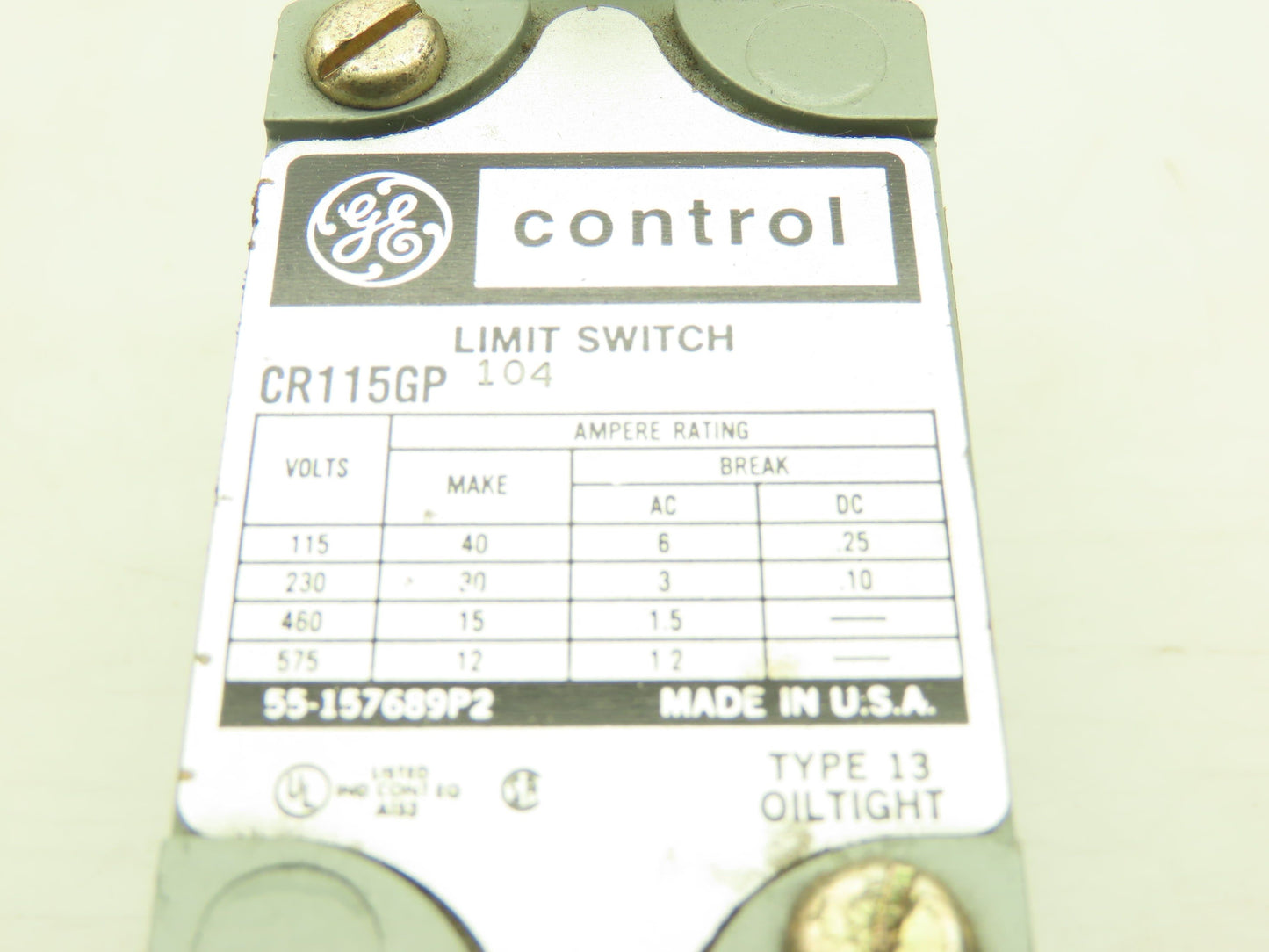 GE General Electric CR115G104  Oiltight Limit Switch 10A 600V