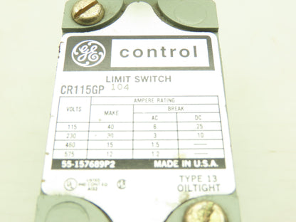 GE General Electric CR115G104  Oiltight Limit Switch 10A 600V