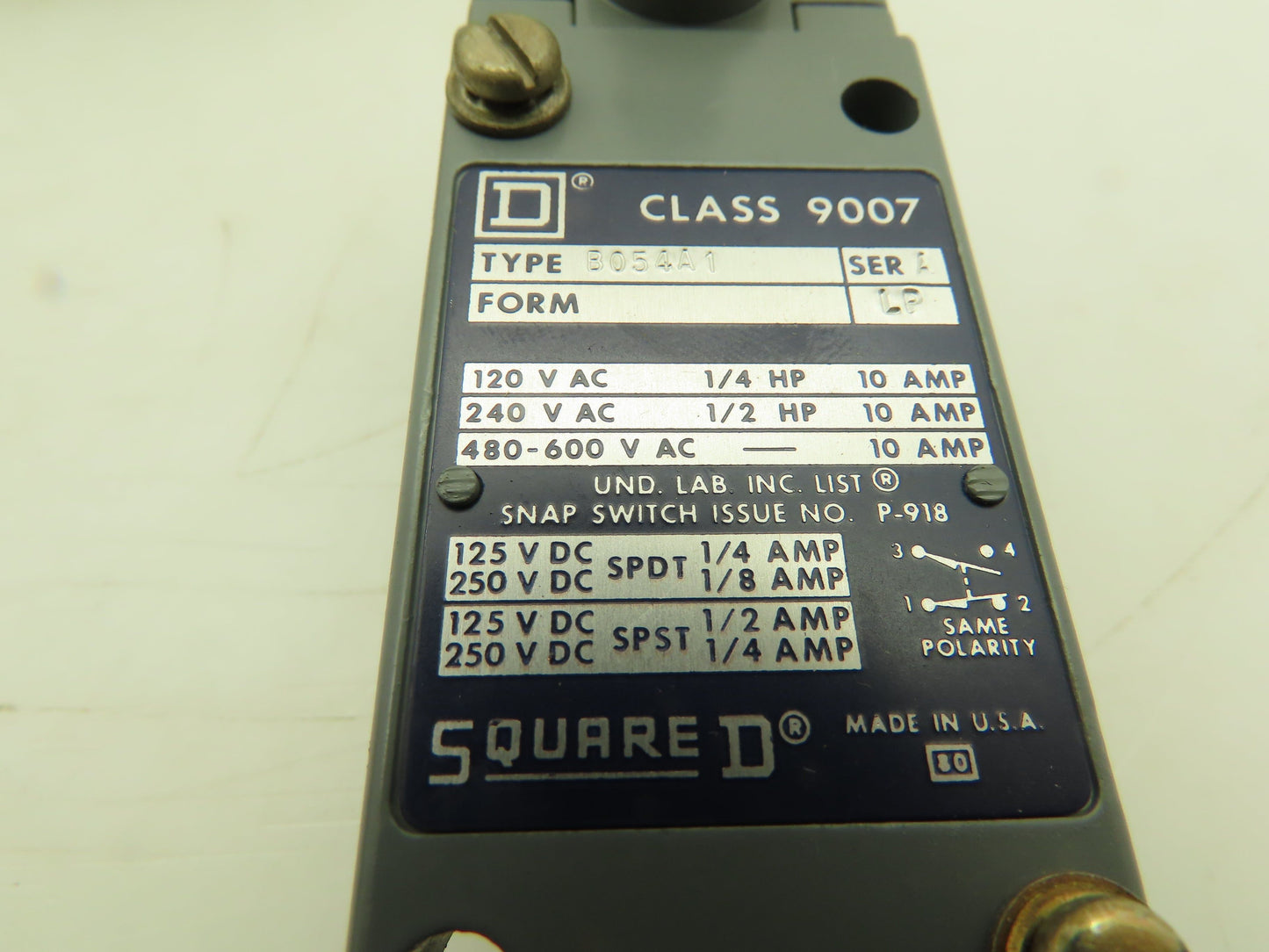 Square D BO54A1 Limit Switch Top 10A 120V/240V/480V/600V Ser A