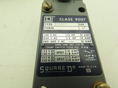 Square D BO54A1 Limit Switch Top 10A 120V/240V/480V/600V Ser A