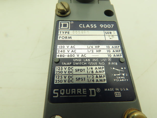 Square D BO54A1 Limit Switch Top 10A 120V/240V/480V/600V Ser A