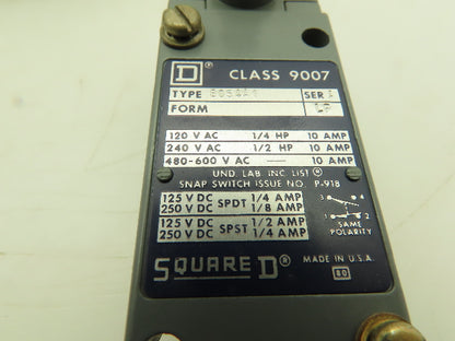 Square D BO54A1 Limit Switch Top 10A 120V/240V/480V/600V Ser A