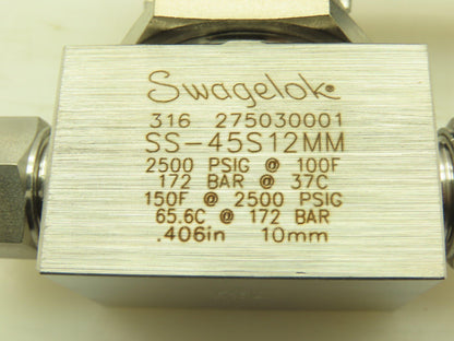 Swagelok SS-45S12MM  12mm Straight Tube Fitting Ball Valve 2500PSI 316 Stainless