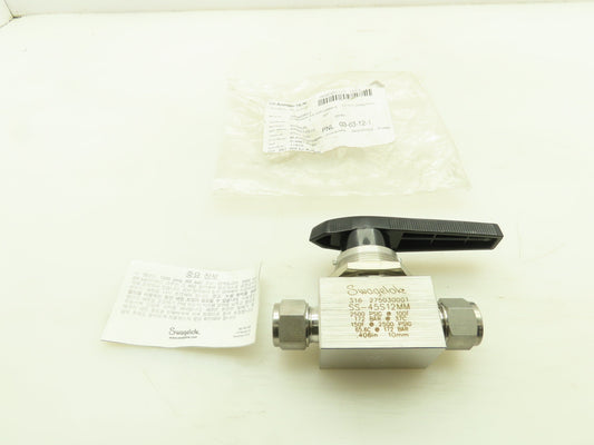 Swagelok SS-45S12MM  12mm Straight Tube Fitting Ball Valve 2500PSI 316 Stainless