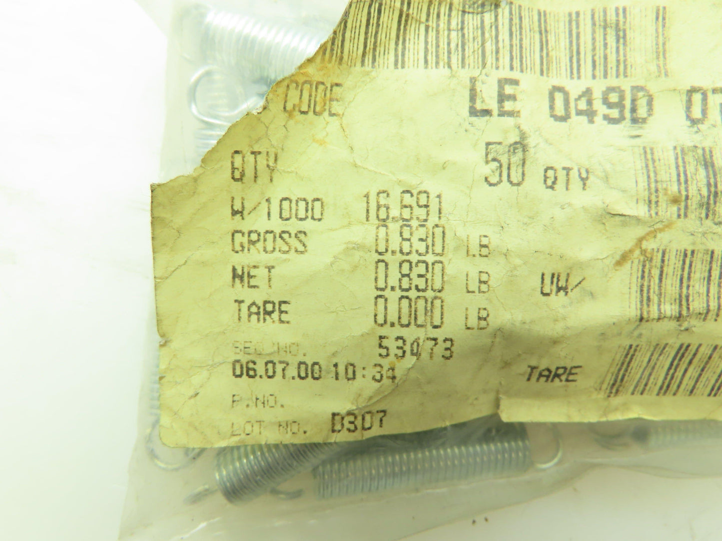 Lee Spring LE 049D 07 M Extension Spring 0.375 X 2.00 X 0.049 Lot of 42