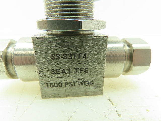 Whitey SS-83TF4 Hydraulic S.S. High Pressure Ball Valve 1500PSI 1/4"NPT TFE Seat