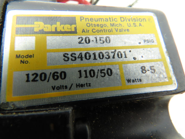 Parker SS40103701 Pneumatic Double Solenoid Cylinder Valve 5-Port 3/8" NPT 120V