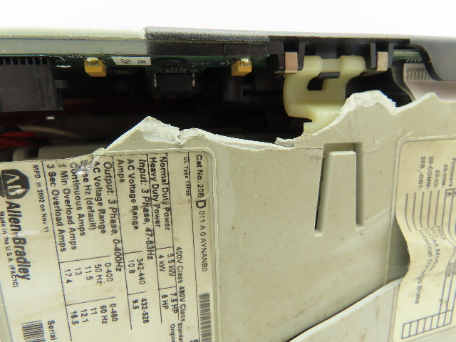 Allen Bradley 20BD011A0AYNANB0 /A PowerFlex 700 AC Drive 480V 7.5HP Broken Side