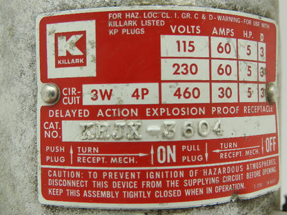Killard KRJX-3604 Aluminum 60 Amp Plug 115/230VAC 3W 4P Hazardous Locations