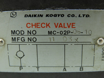 Daikin Kogyo Solenoid Controlled Hydraulic Valve Stack W/ Check and Reducing