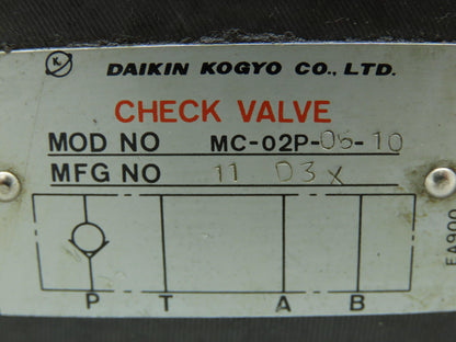 Daikin Kogyo Solenoid Controlled Hydraulic Valve Stack W/ Check and Reducing