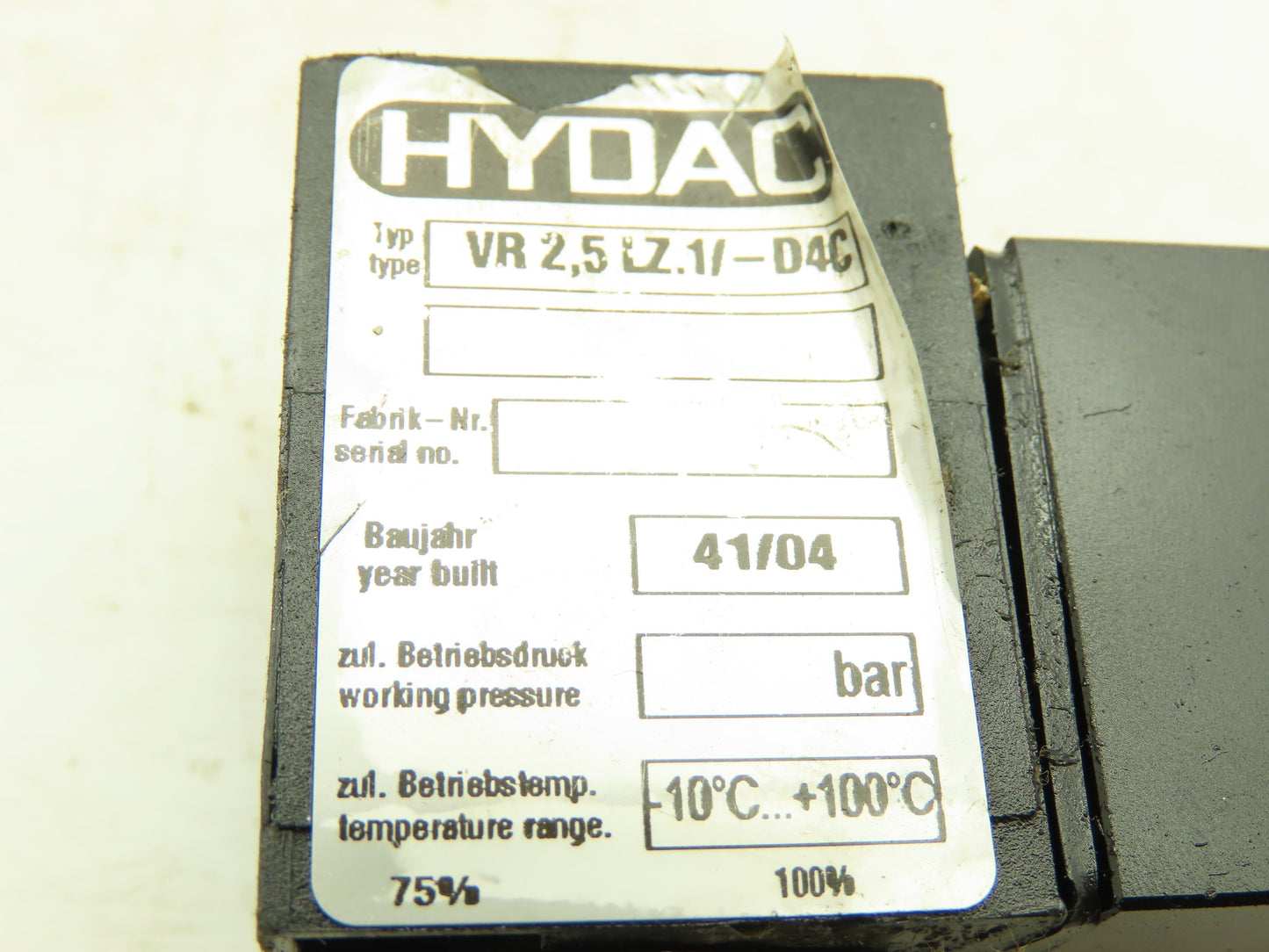 Hydac VR 2,5 LZ.1/-D4C Hydraulic Pressure Filter Clogging Indicator