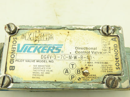 Vickers DG4V-3-7C-M-W-B-40 Hydraulic Directional Control Valve 5000PSI 120V Coil