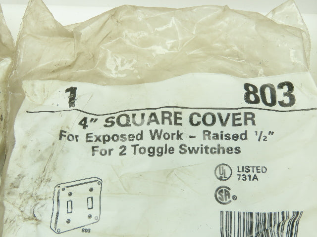 Raco Hubbell 803 4" Square Cover Raised 1/2 for 2 Toggle Switch 52-2T Lot of 10