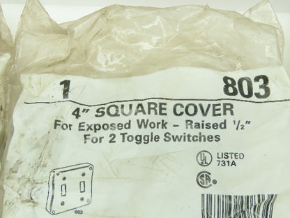 Raco Hubbell 803 4" Square Cover Raised 1/2 for 2 Toggle Switch 52-2T Lot of 10