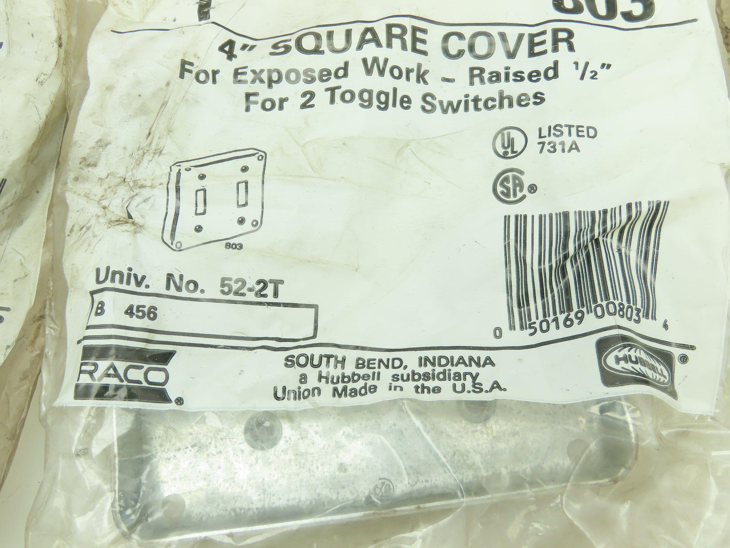 Raco Hubbell 803 4" Square Cover Raised 1/2 for 2 Toggle Switch 52-2T Lot of 10