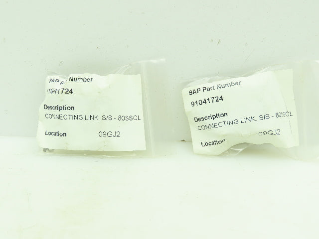 80SSCL Connecting Roller Link Stainless Steel Standard Pin Type Lot of 2