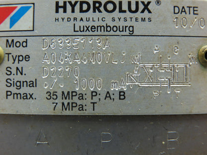 MOOG Hydrolux WSH43P10B08CZBN/IAE2 Hydraulic Proportional Servo Valve D633E713A