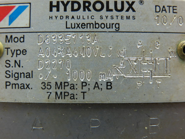 MOOG Hydrolux WSH43P10B08CZBN/IAE2 Hydraulic Proportional Servo Valve D633E713A