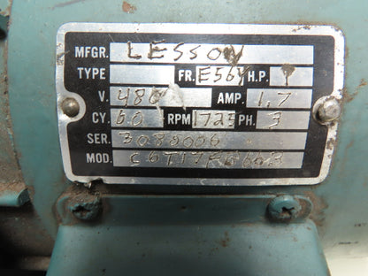 Leeson C6T17FB66B Motor 3Ph 1HP 480V 1.7A 1725RPM E56Y Slotted 9/16 Shaft Barnes