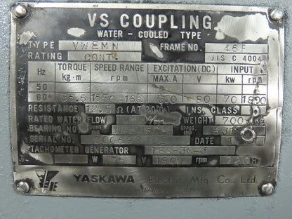 Yaskawa VS Coupling 75 Hp. Motor Eddy-Current Type Variable Speed 165-1650 Rpm.