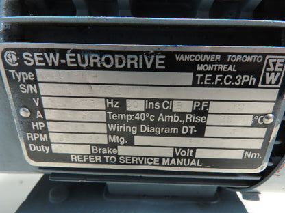 SEW-EURODRIVE Motor 0.33HP 1656-182RPM 330/578V TEFC 3Ph Cont Duty