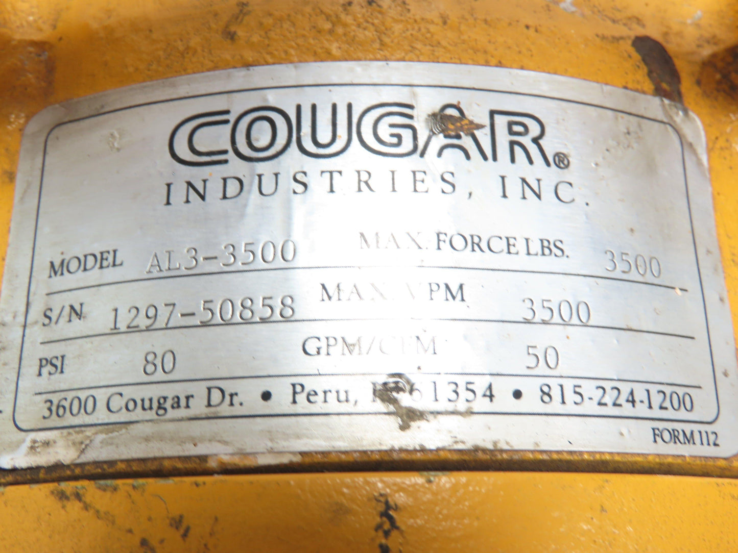 Cougar Industries AL3-3500 Pneumatic Air Vibrator 3500 Force LBS 80 PSI 50 GPM