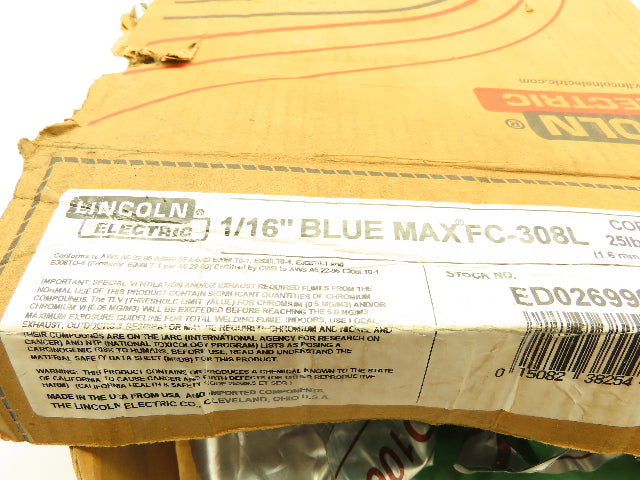 Lincoln Electric FC 308L Welding Wire Ultracore 1/16" 24lb. Blue-Max Stainless
