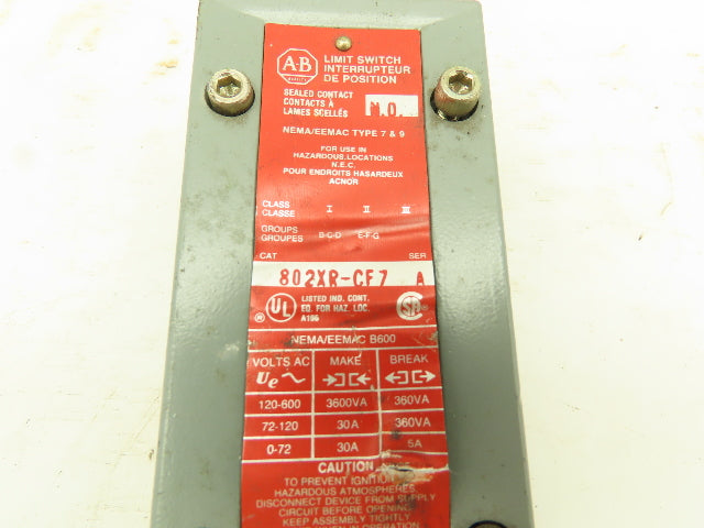 Allen Bradley 802XR-CF7 Limit Switch Body Hazardous Location Ser A