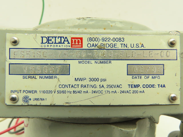Akron Electric FS51SC Delta Corp Mass Flow Switch Sensor Hazardous Location