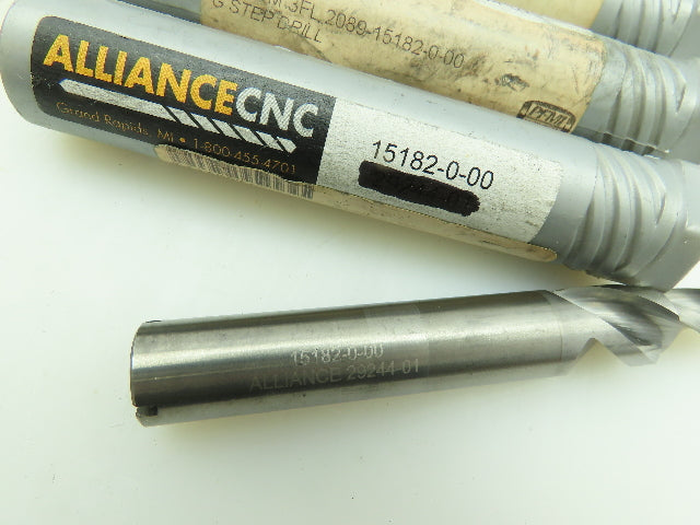 Alliance CNC 15182 Carbide Chamfer Step Drill 3-Flute Coolant Ø 12.3mm  LOT OF 6