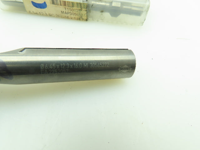 Mapal 30565272 Carbide Chamfer Step Drill 2-Flute Coolant Ø 6.45x12.3mm LOT OF 3
