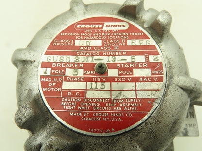 Crouse Hinds GUSC2041-13-5 Explosion Proof Snap Switch 15A 250V Breaker 1" Ports