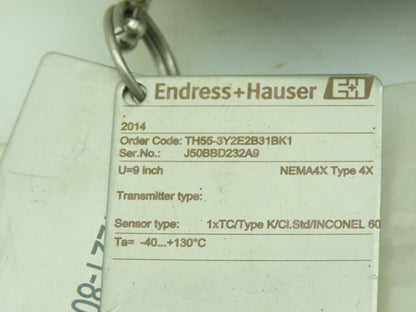 Endress+Hauser TH55-3Y2E2B31BK1 Temperature Sensor 9"Probe 0-1000°F  1221-8044T