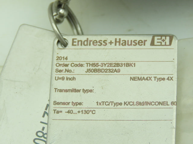 Endress+Hauser TH55-3Y2E2B31BK1 Temperature Sensor 9"Probe 0-1000°F  1221-8044T