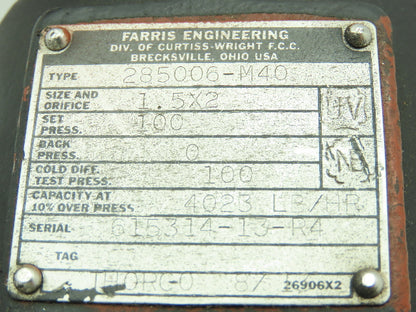 Farris Engineering 285006-M40 Safety Relief Valve 1.5"x 2"NPT *REBUILT*