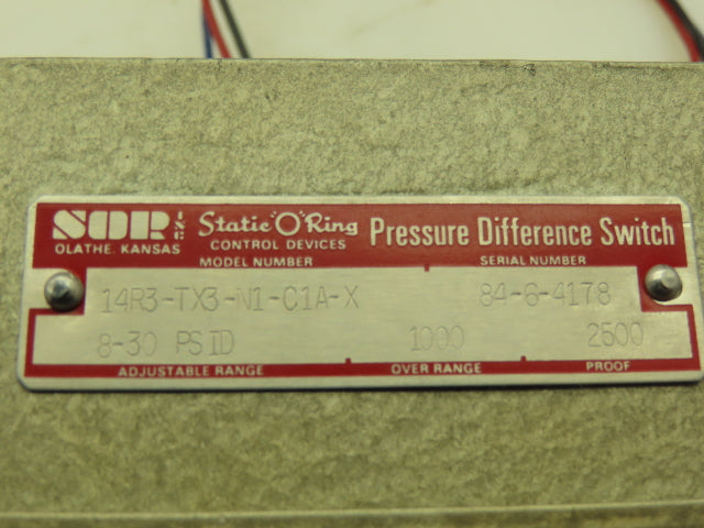 SOR 14R3-TX3-N1-C1A-X Pressure Difference Switch 8-30PSI Adj Range 1/4"NPT