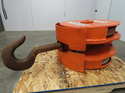 Bridge Crane Lower Block Hook Assembly 13.8 Ton Bottom Load 2 Sheave