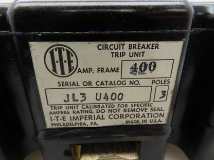 I-T-E JL3-U400 Circuit Breaker Trip Unit 400A 3P 600V Adj Magnetic Trip 400 Fr