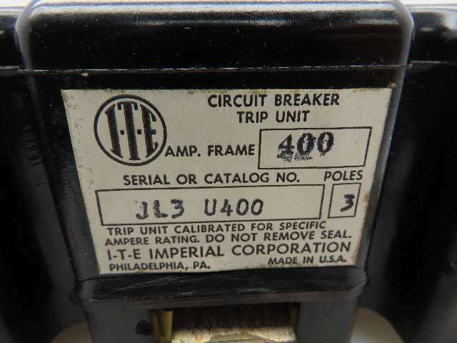 I-T-E JL3-U400 Circuit Breaker Trip Unit 400A 3P 600V Adj Magnetic Trip 400 Fr