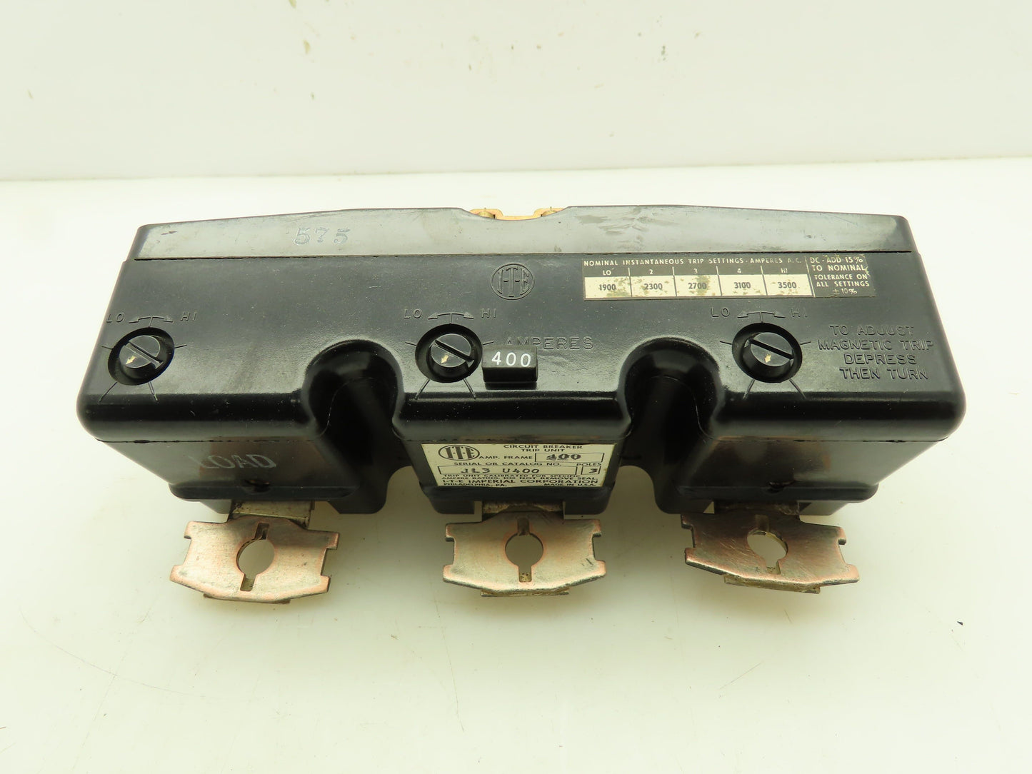 I-T-E JL3-U400 Circuit Breaker Trip Unit 400A 3P 600V Adj Magnetic Trip 400 Fr